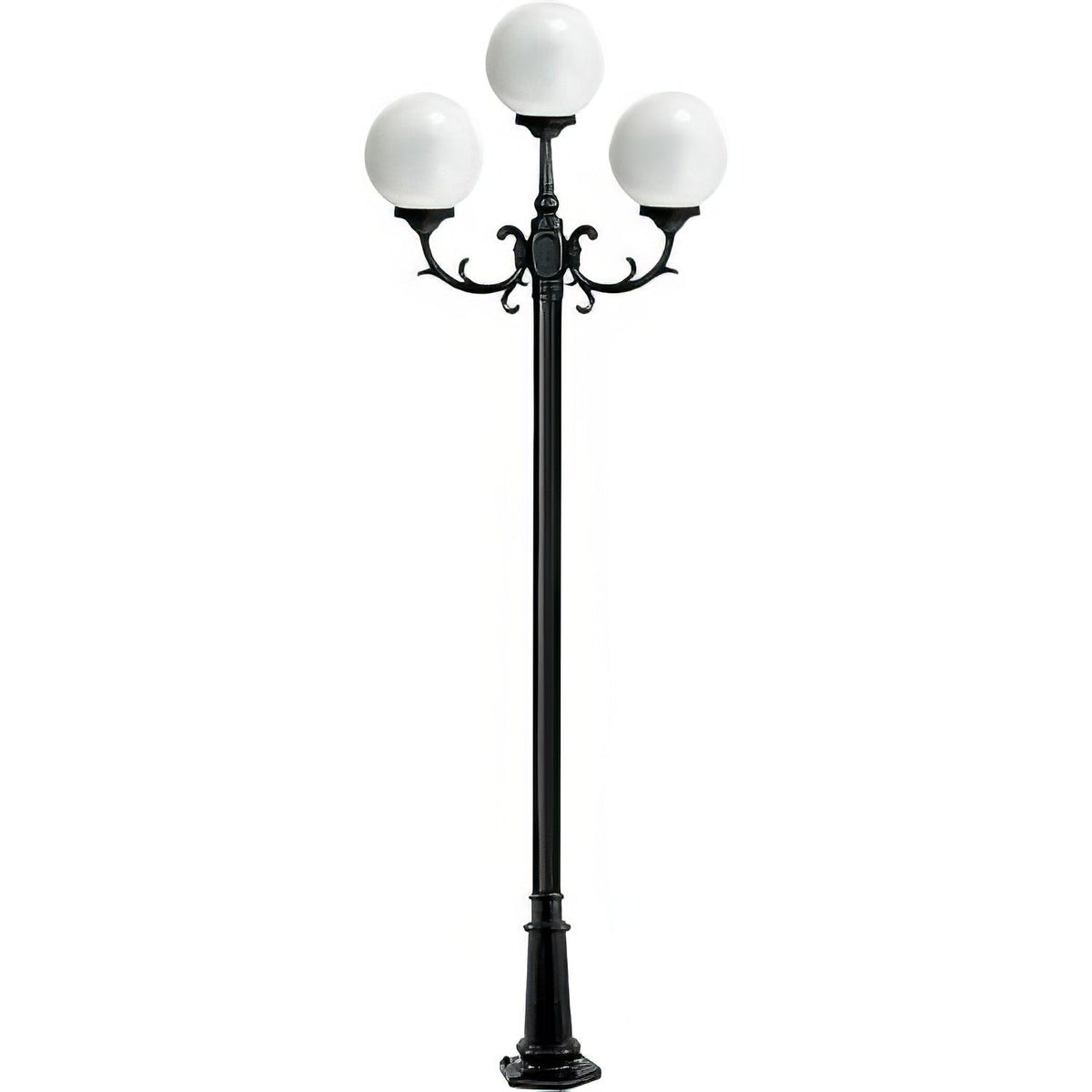 Dabmar Lighting GM2403-L54-30K-B Cast Alum 3 Post Top Fixture Pole + Base 120V E26 3X LED 18W 30K Black