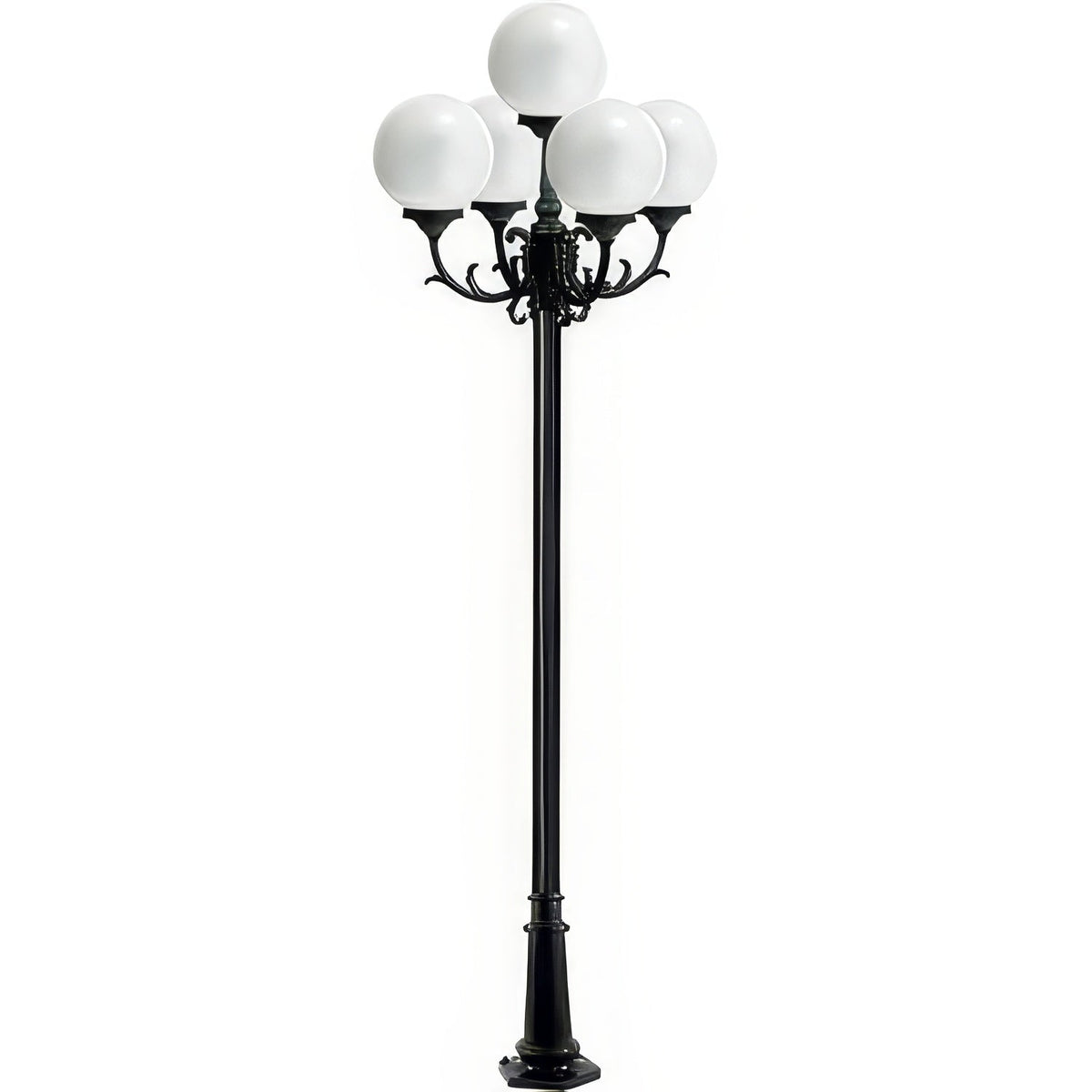 Dabmar Lighting GM2405-L90-30K-B Cast Alum 5 Post Top Fixture Pole + Base 120V E26 5X LED 18W 30K Black