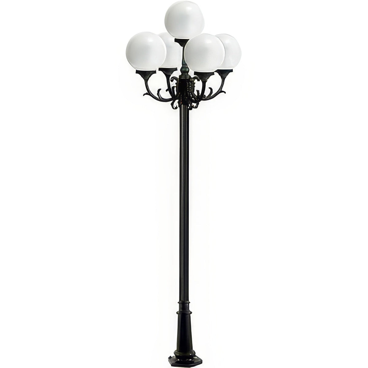 Dabmar Lighting GM2405-L90-65K-B Cast Alum 5 Post Top Fixture Pole + Base 120V E26 5X LED 18W 65K Black