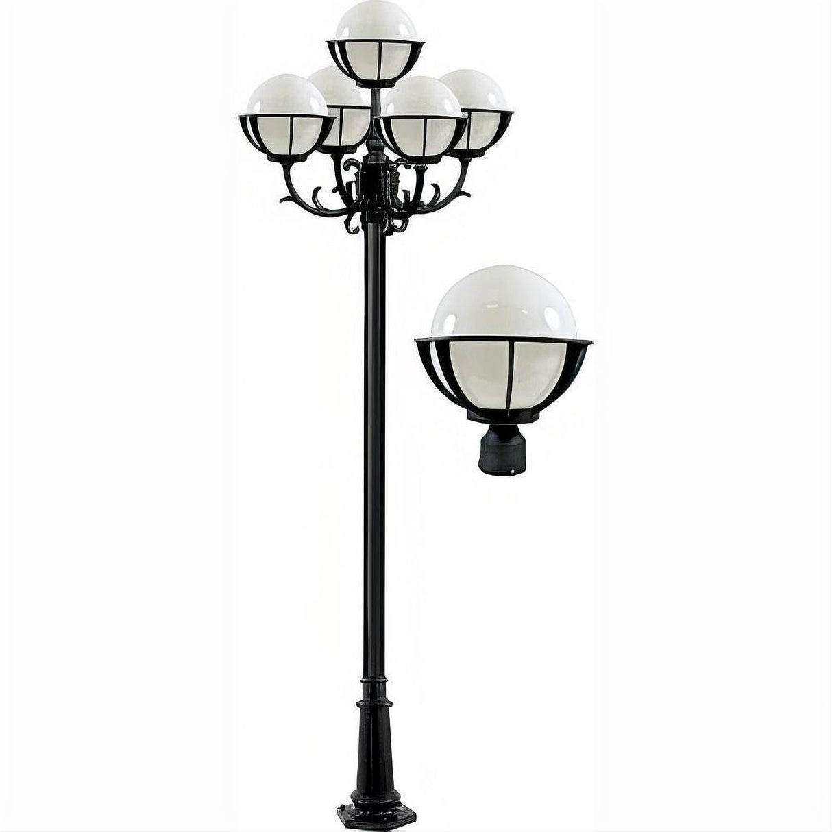 Dabmar Lighting GM2605-L45-27K-B Cast Alum 5 Post Top Fixture Pole + Base 120V GU24 5X LED 9W 27K Black
