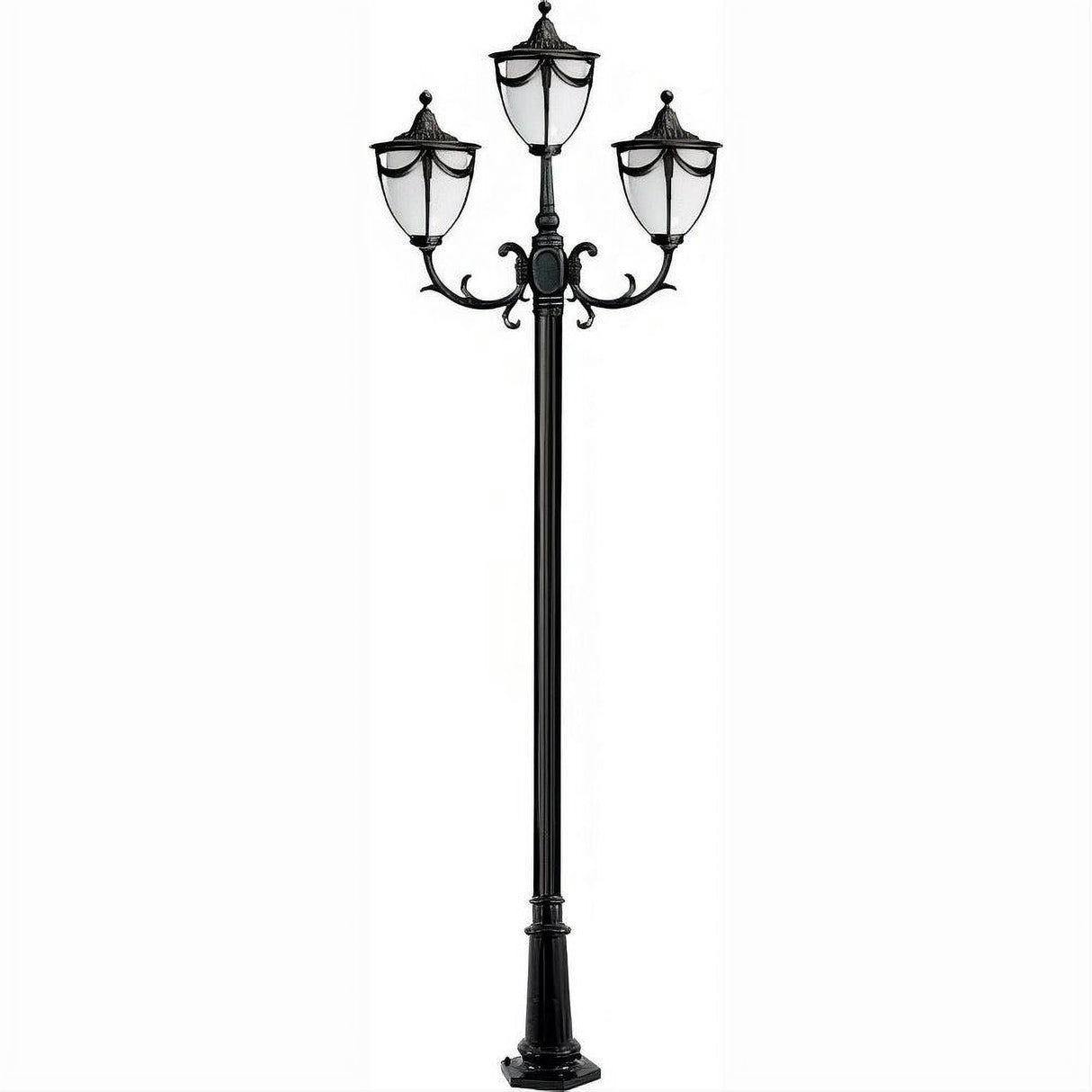 Dabmar Lighting GM4803-L18-60K-B Cast Alum 3 Post Top Fixture Pole + Base 120V E26 3X LED 6W 60K Black