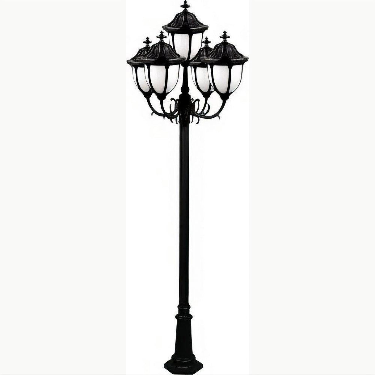 Dabmar Lighting GM5525-L90-65K-B Cast Alum 5 Post Top Fixture Pole + Base 120V E26 5X LED 18W 65K Black