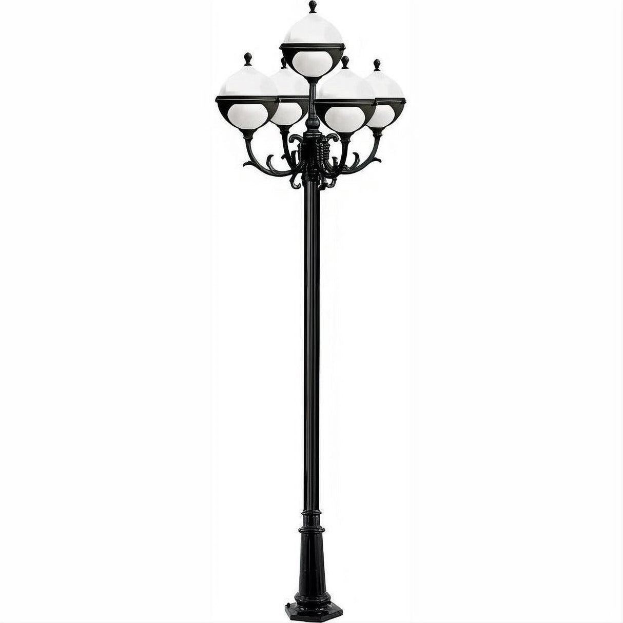 Dabmar Lighting GM9725-L30-30K-B Cast Alum 5 Post Top Fixture Pole + Base 120V E26 5X LED 6W 30K Black