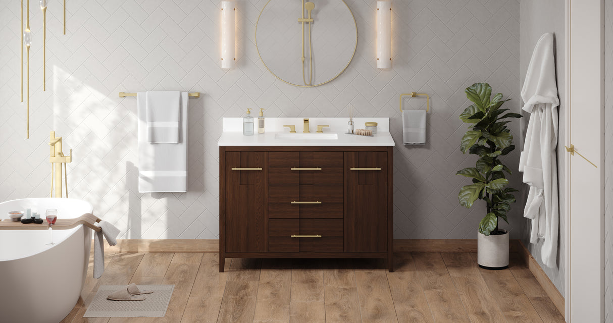 Jeffrey Alexander Katara 48" Dark Walnut Single Sink Bathroom Vanity with White Quartz Top - 8 in. Widespread Faucet Top product image 6