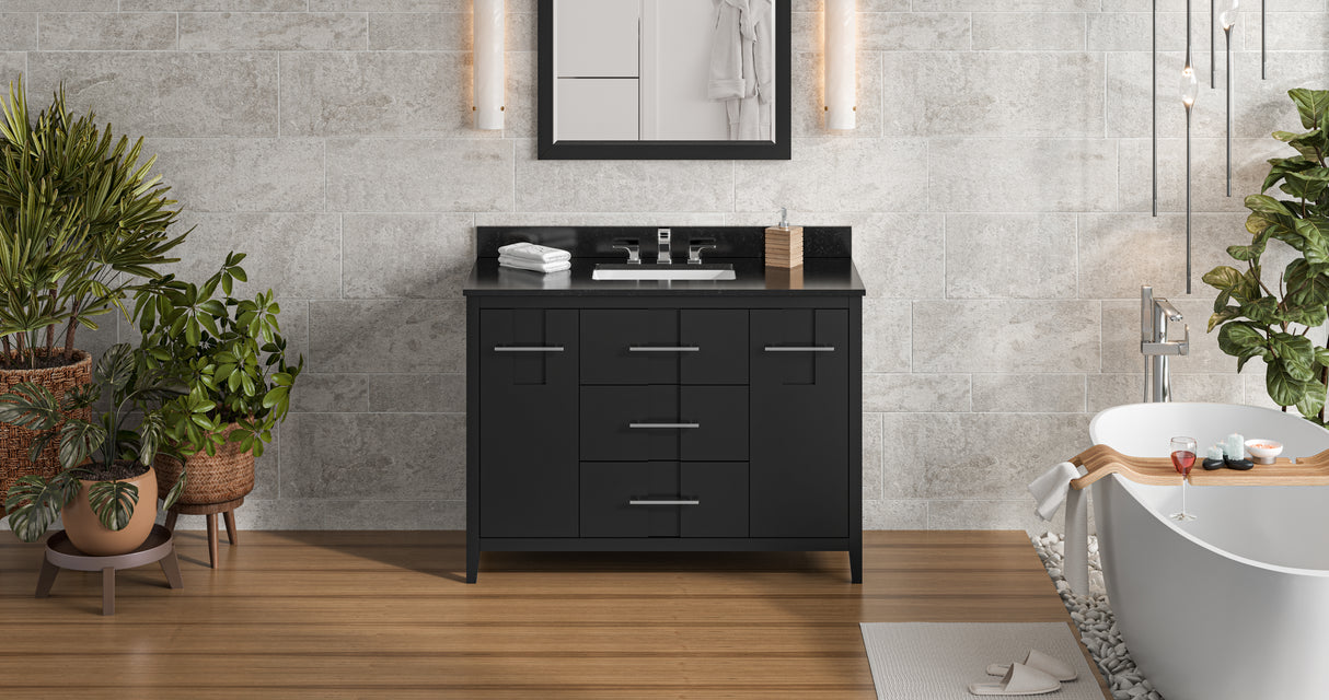 Jeffrey Alexander Katara 48" Black Single Sink Bathroom Vanity with Black Granite Top - 8 in. Widespread Faucet Top product image 6
