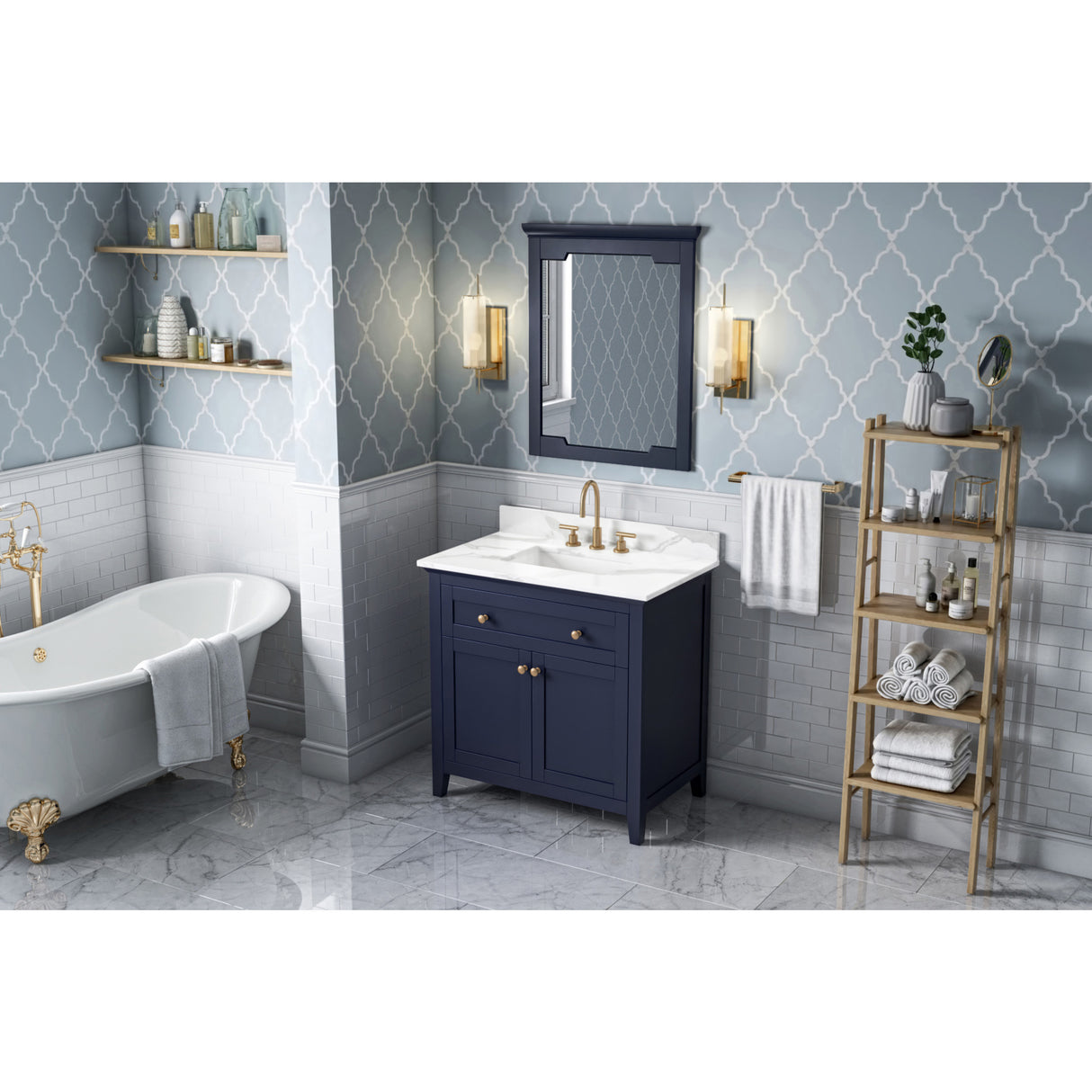 Jeffrey Alexander Chatham 36" Hale Blue Single Sink Bathroom Vanity with Calacatta Vienna Quartz Top - 8 in. Widespread Faucet Top
