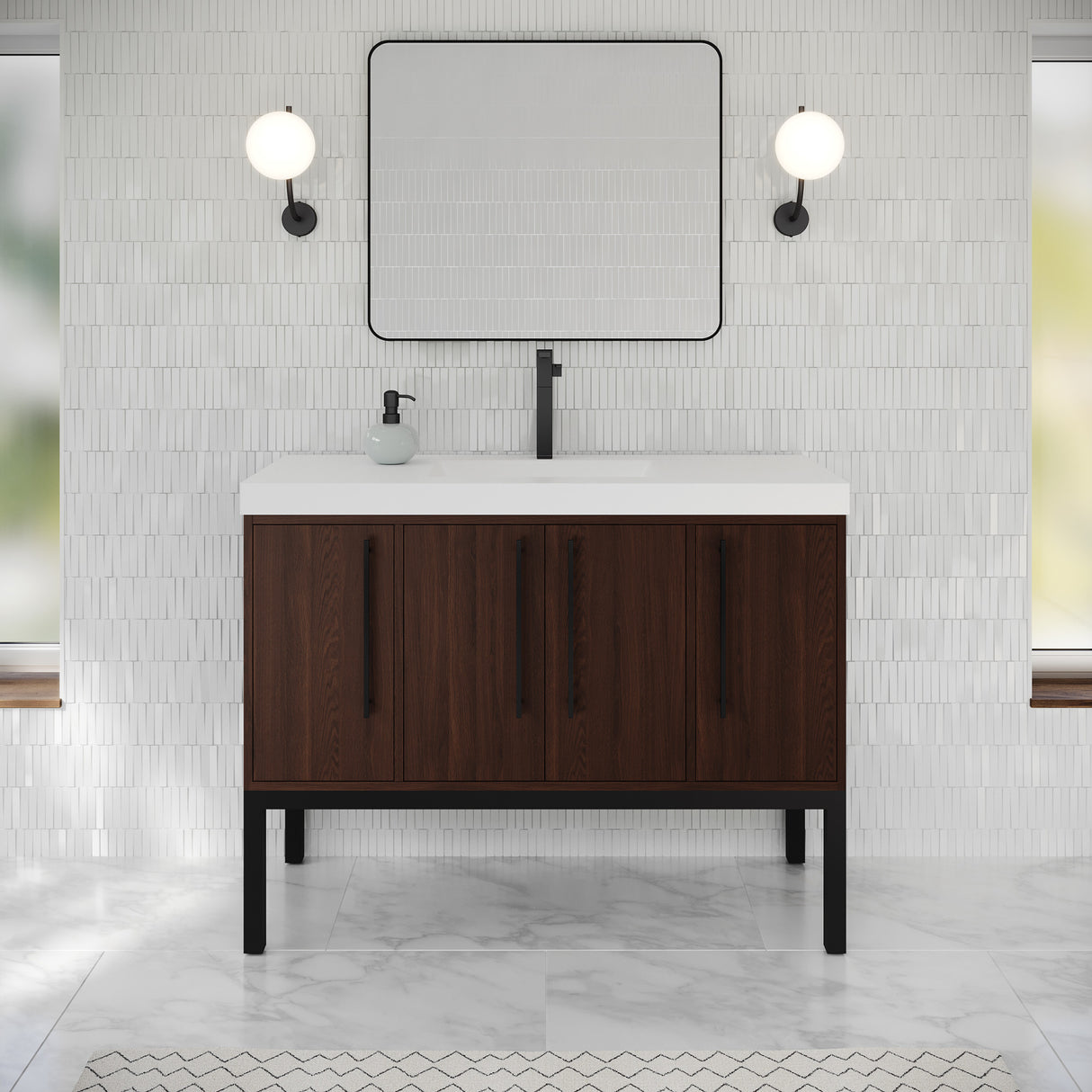 Jeffrey Alexander Tempest 48" Dark Walnut Single Sink Bathroom Vanity with White Resin Top - Single-Hole Faucet Top - VKTEM48DWSQRE product image 2