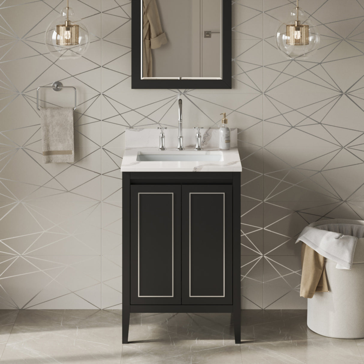 Jeffrey Alexander Percival 24" Black Single Sink Bathroom Vanity with Calacatta Vienna Quartz Top - 8 in. Widespread Faucet Top product image 2