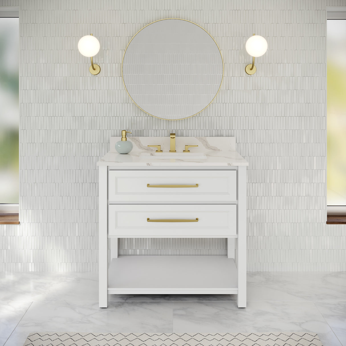 Jeffrey Alexander Kipling 37" White Single Sink Bathroom Vanity with Calacatta Vienna Quartz Top - Single-Hole Faucet Top