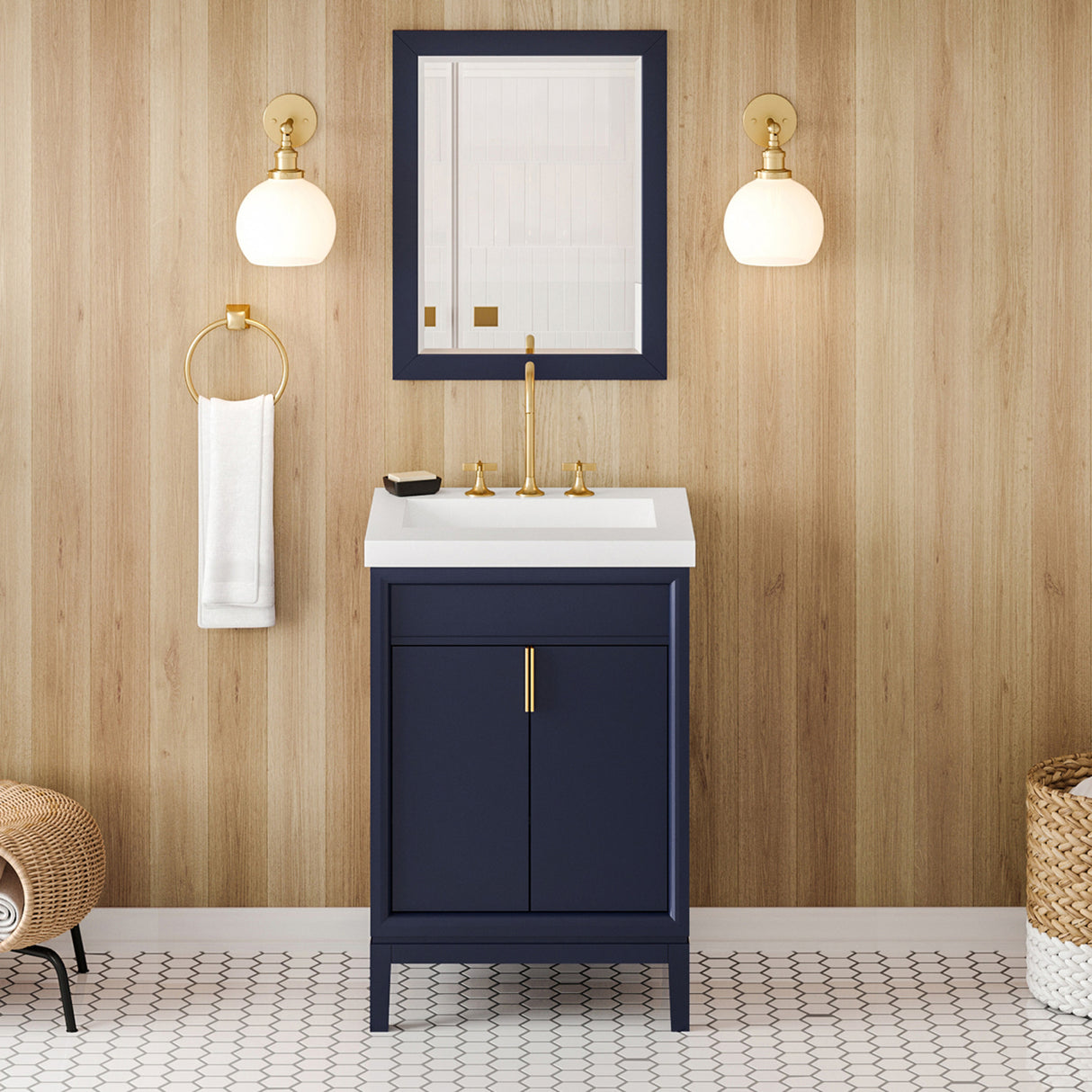 Jeffrey Alexander Theodora 25" Hale Blue Single Sink Bathroom Vanity with White Resin Top - 8 in. Widespread Faucet Top