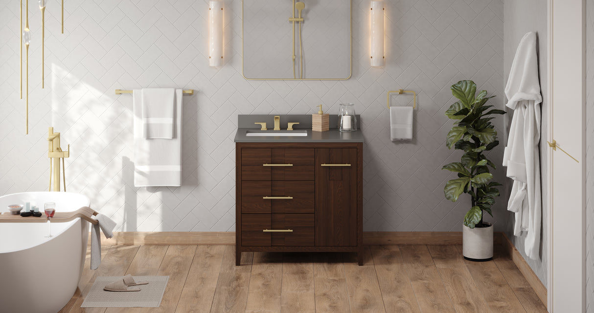 Jeffrey Alexander Katara 36" Dark Walnut Single Sink Bathroom Vanity with Grey Quartz Top - 8 in. Widespread Faucet Top product image 6