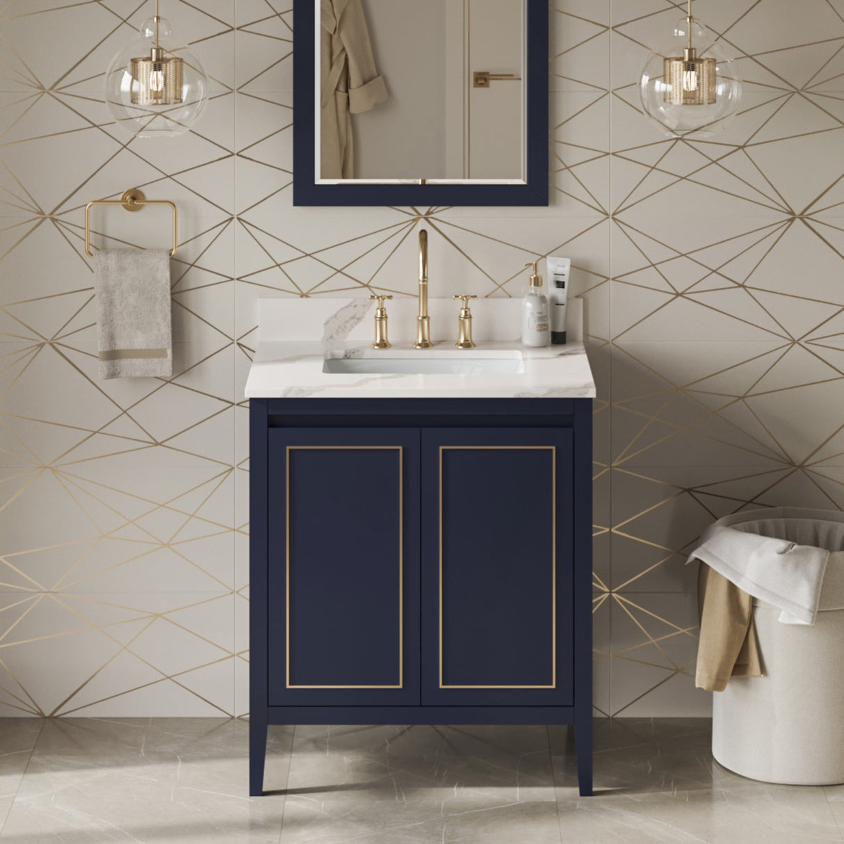 Jeffrey Alexander Percival 30" Hale Blue Single Sink Bathroom Vanity with Calacatta Vienna Quartz Top - 8 in. Widespread Faucet Top product image 2