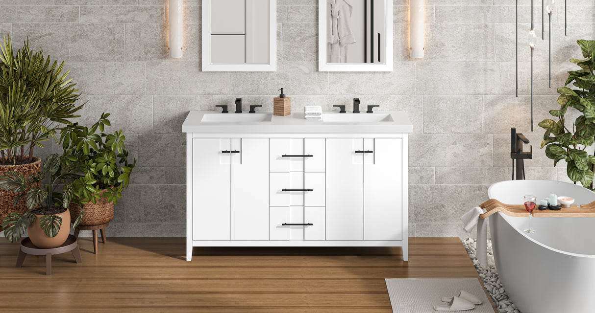 Jeffrey Alexander Katara 61" White Double Sink Bathroom Vanity with White Resin Top - 8 in. Widespread Faucet Top product image 5