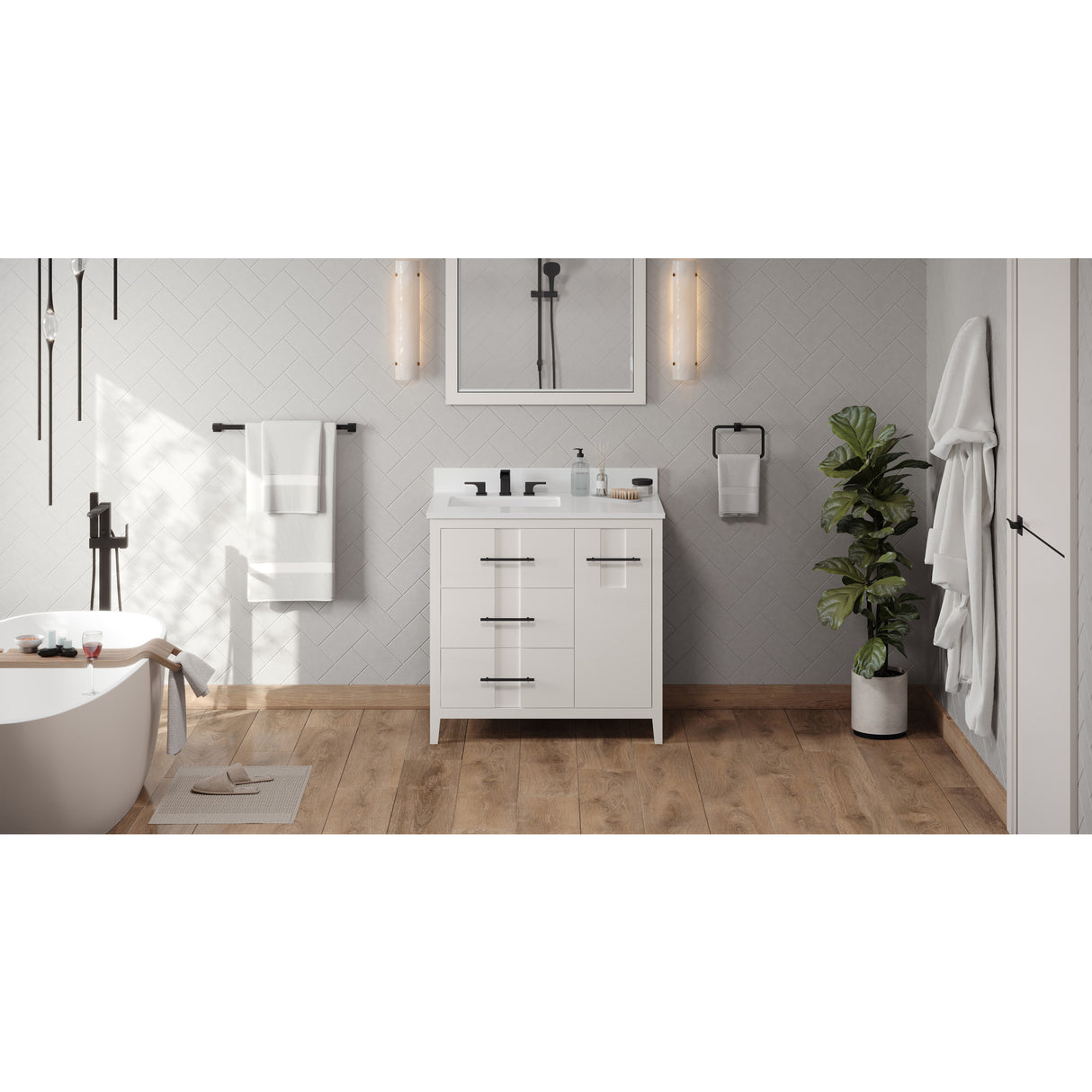 Jeffrey Alexander Katara 36" White Single Sink Bathroom Vanity with White Quartz Top - 8 in. Widespread Faucet Top