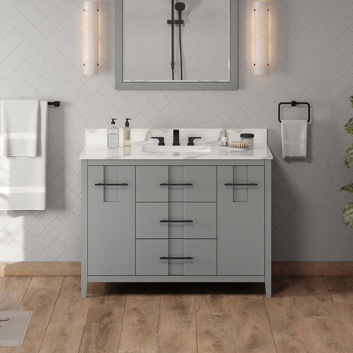 Jeffrey Alexander Katara 48" Grey Single Sink Bathroom Vanity with Calacatta Vienna Quartz Top - 8 in. Widespread Faucet Top product image 2