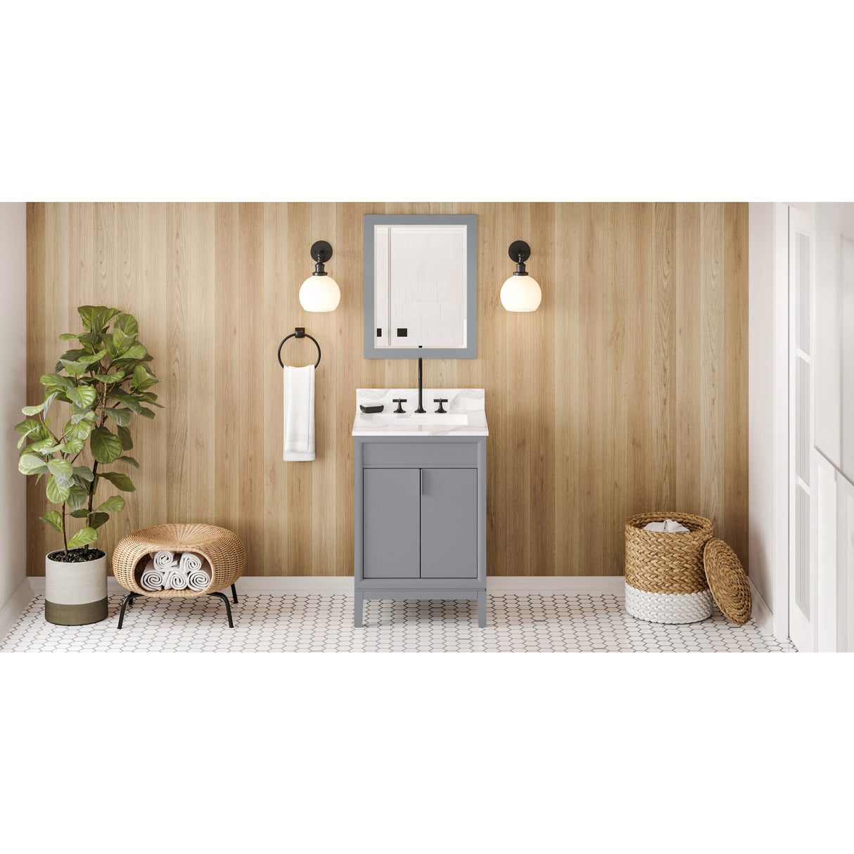 Jeffrey Alexander Theodora 24" Grey Single Sink Bathroom Vanity with Calacatta Vienna Quartz Top - 8 in. Widespread Faucet Top