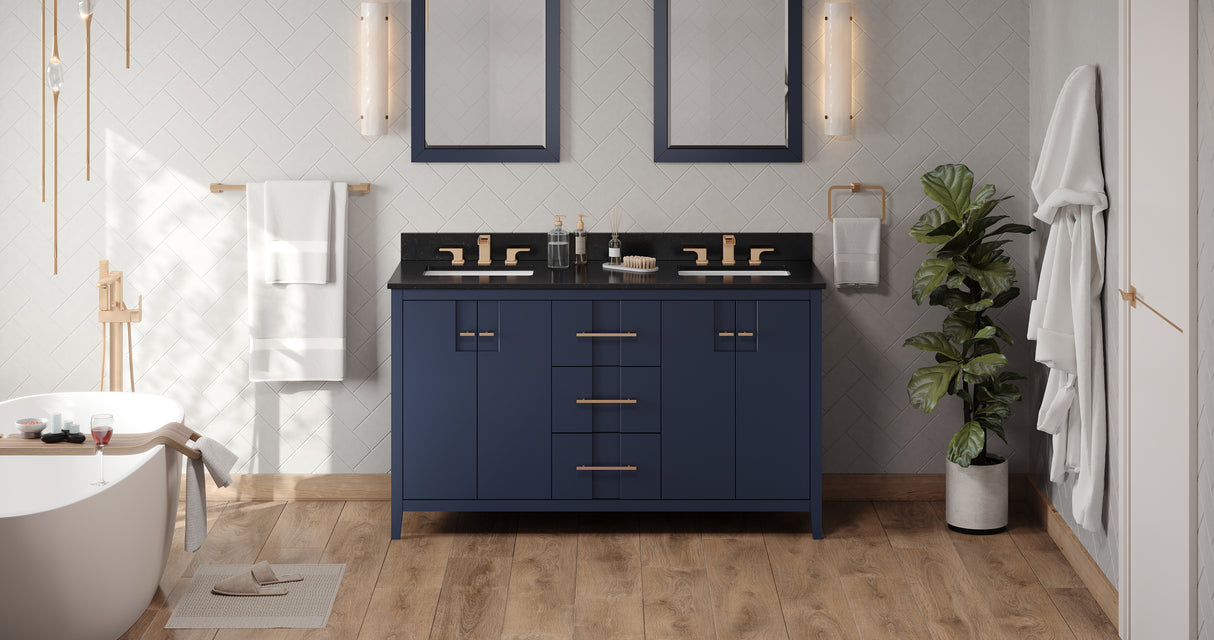 Jeffrey Alexander Katara 60" Hale Blue Double Sink Bathroom Vanity with Black Granite Top - 8 in. Widespread Faucet Top product image 6
