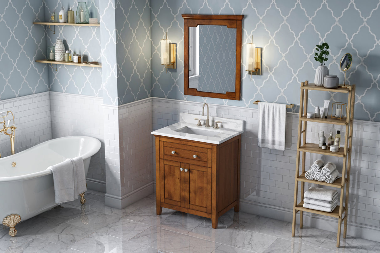 Jeffrey Alexander Chatham 30" Chocolate Single Sink Bathroom Vanity with Calacatta Vienna Quartz Top - 8 in. Widespread Faucet Top product image 7