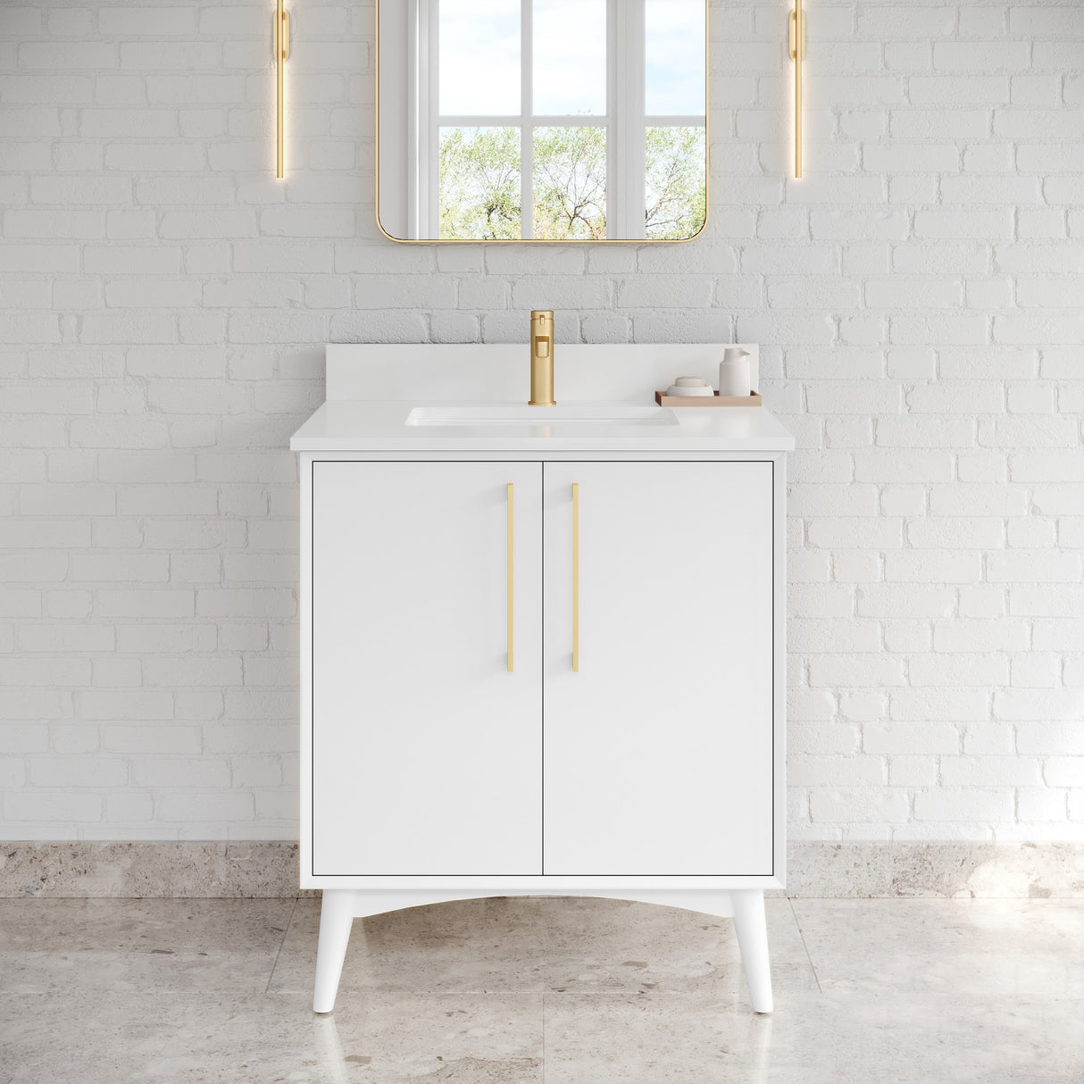 Jeffrey Alexander Dashwood White Single Sink Bathroom Vanity with White Quartz Top - Single-Hole Faucet Top - VKITDAS30WHWQR1