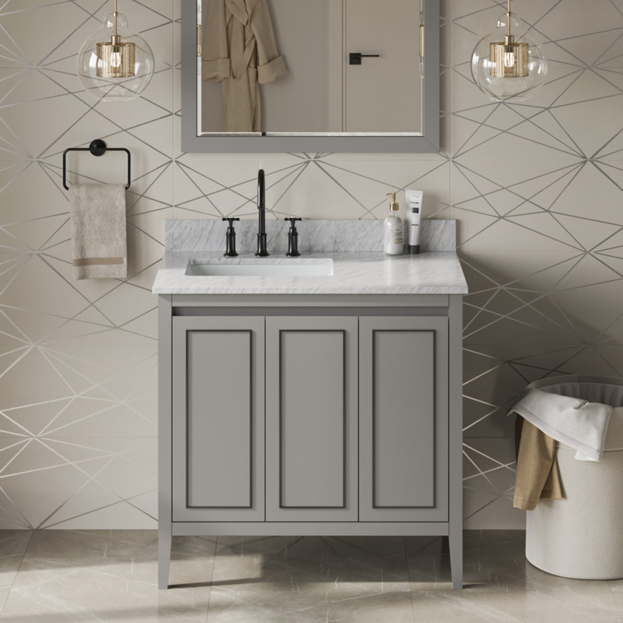 Jeffrey Alexander Percival 36" Grey Single Sink Bathroom Vanity with White Carrara Marble Top - 8 in. Widespread Faucet Top product image 2