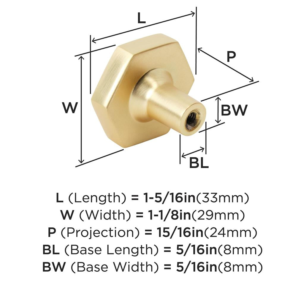 Amerock 2PK36973EMG Knob technical drawing and dimensions