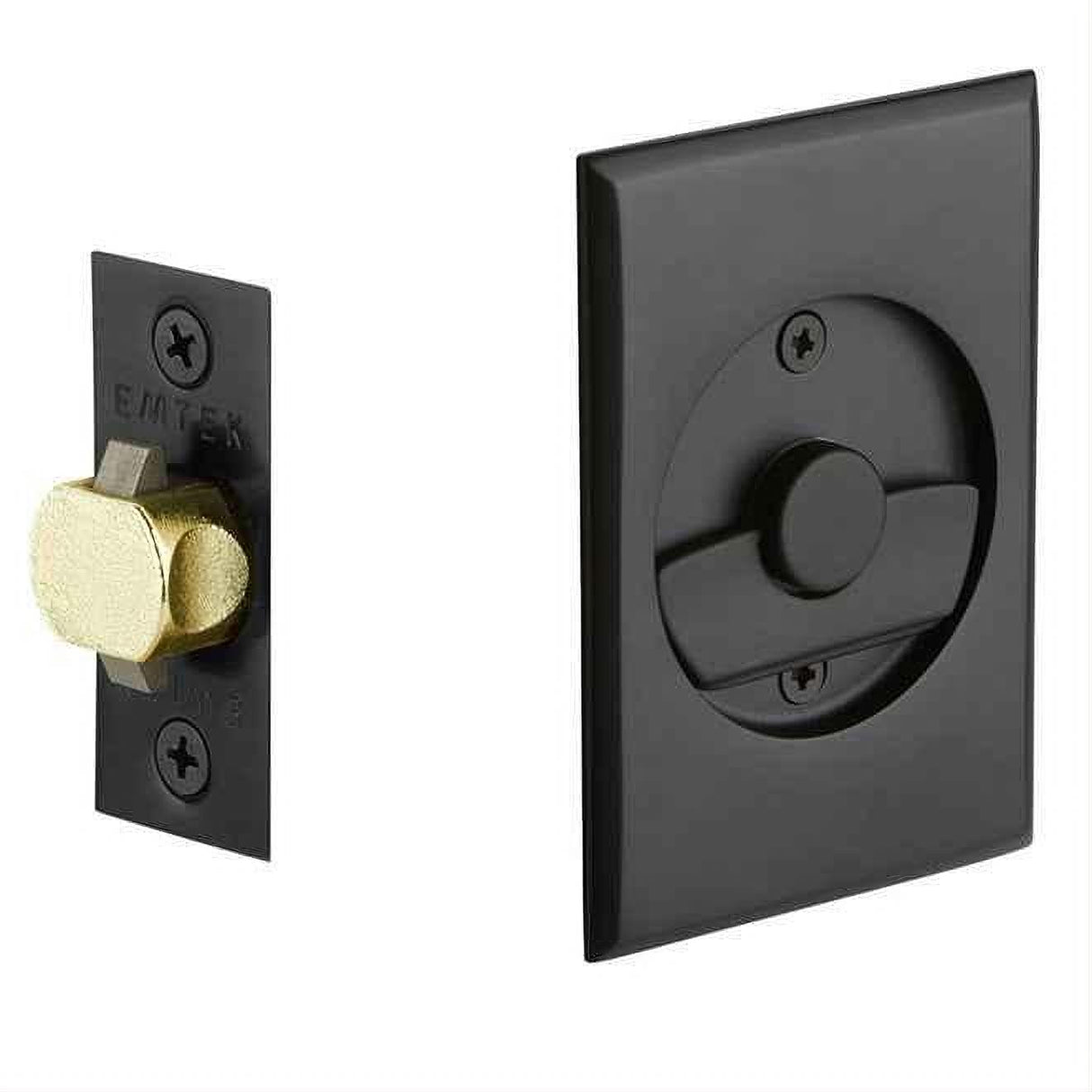 Emtek 2015US19 Privacy Pocket Door Tubular Lock with Privacy Strike Plate and Dust Box Flat Black