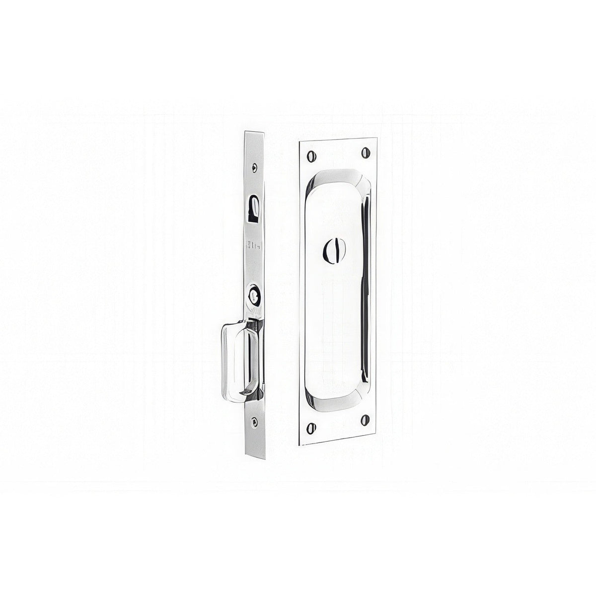 Emtek 2105US26134 7-1/2" Height Solid Brass Privacy Pocket Door Mortise Lock Polished Chrome