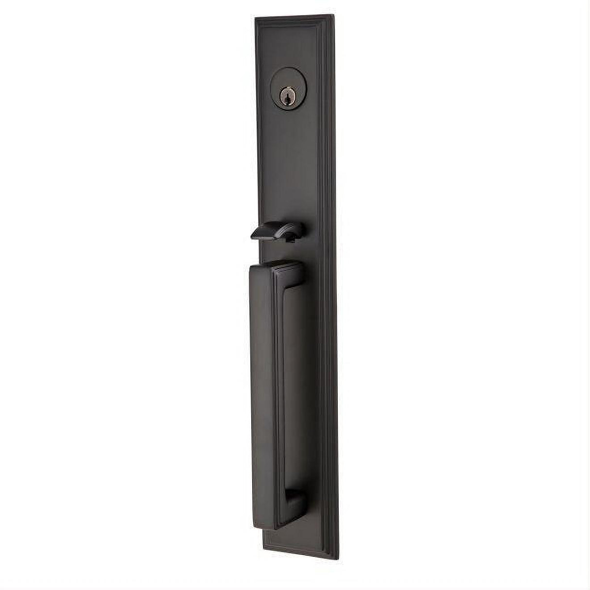 Emtek 4212MUS15AXUS19RH Lever Right Hand 2-3/8" and 2-3/4" Backset Single Cylinder Melrose Tubular Handleset Pewter by Flat Black