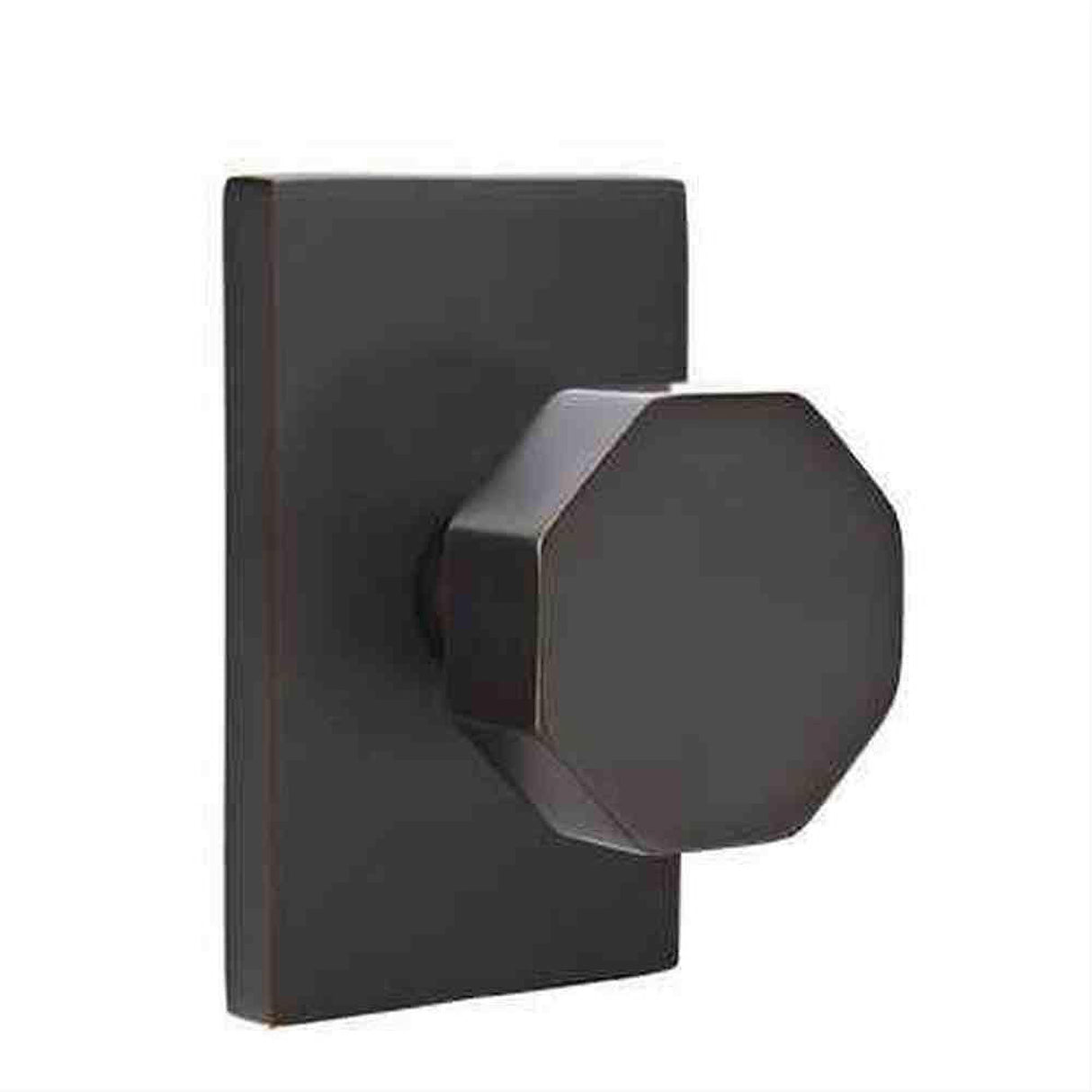 Emtek 5052OCTUS4 Knob Dummy Pair with Modern Rectangular Rose for 1-1/4" to 2" Door - Reversible Satin Brass