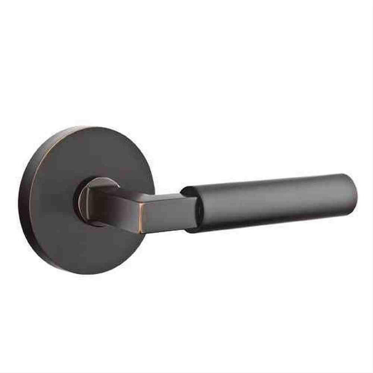 Emtek 5109HECUS10BLH Lever Left Hand 2-3/8" Backset Passage with Disk Rose for 1-1/4" to 2" Door Oil Rubbed Bronze