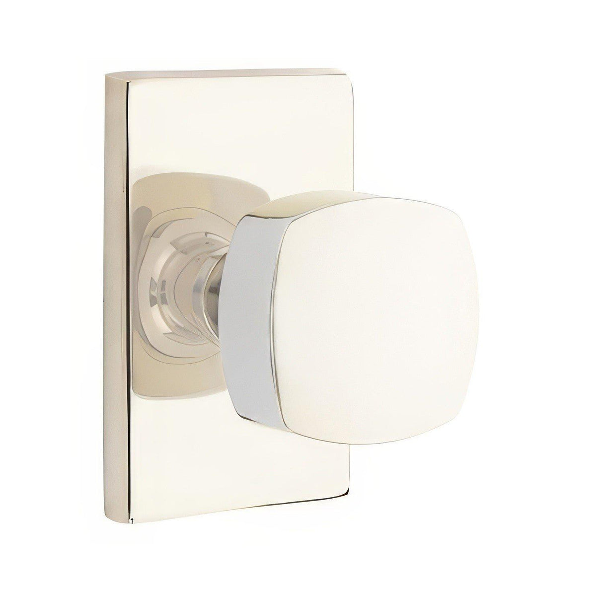 Emtek 5112FRKUS15 5112FRKUS Freestone Knob 2-3/8" Backset Passage with Modern Rectangular Rose Satin Nickel