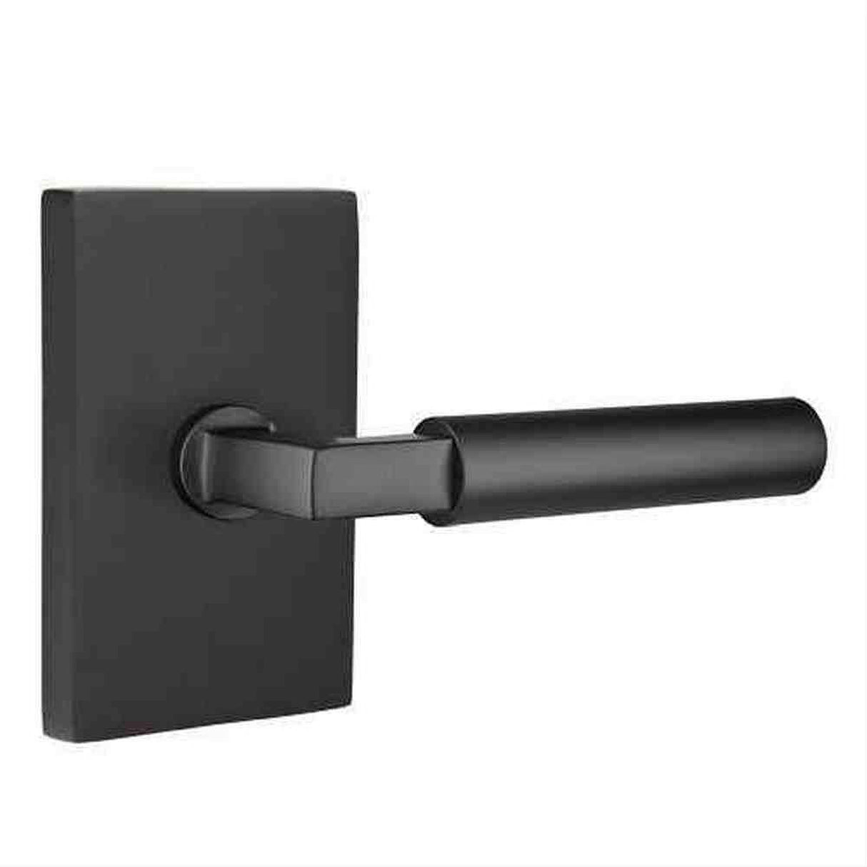 Emtek 5112HECUS19RH Lever Right Hand 2-3/8" Backset Passage with Modern Rectangular Rose for 1-1/4" to 2" Door Flat Black