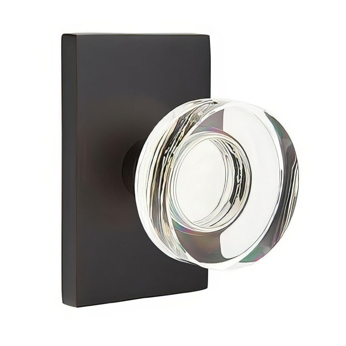 Emtek 5112MDCUS10B 5112MDCUS Modern Disc Crystal Knob 2-3/8" Backset Passage with Modern Rectangular Rose Oil Rubbed Bronze