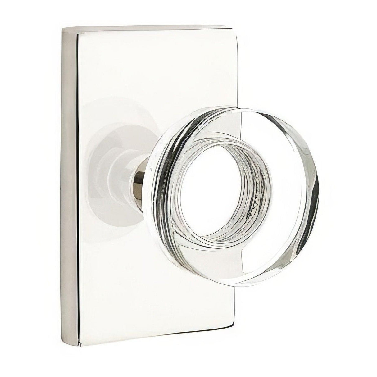 Emtek 5112MDCUS14 5112MDCUS Modern Disc Crystal Knob 2-3/8" Backset Passage with Modern Rectangular Rose Polished Nickel Lifetime