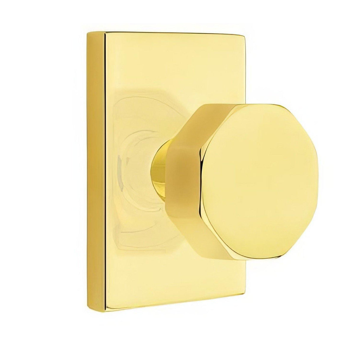 Emtek 5112OCTUS3NL 5112OCTUS Octagon Knob 2-3/8" Backset Passage with Modern Rectangular Rose Unlacquered Brass