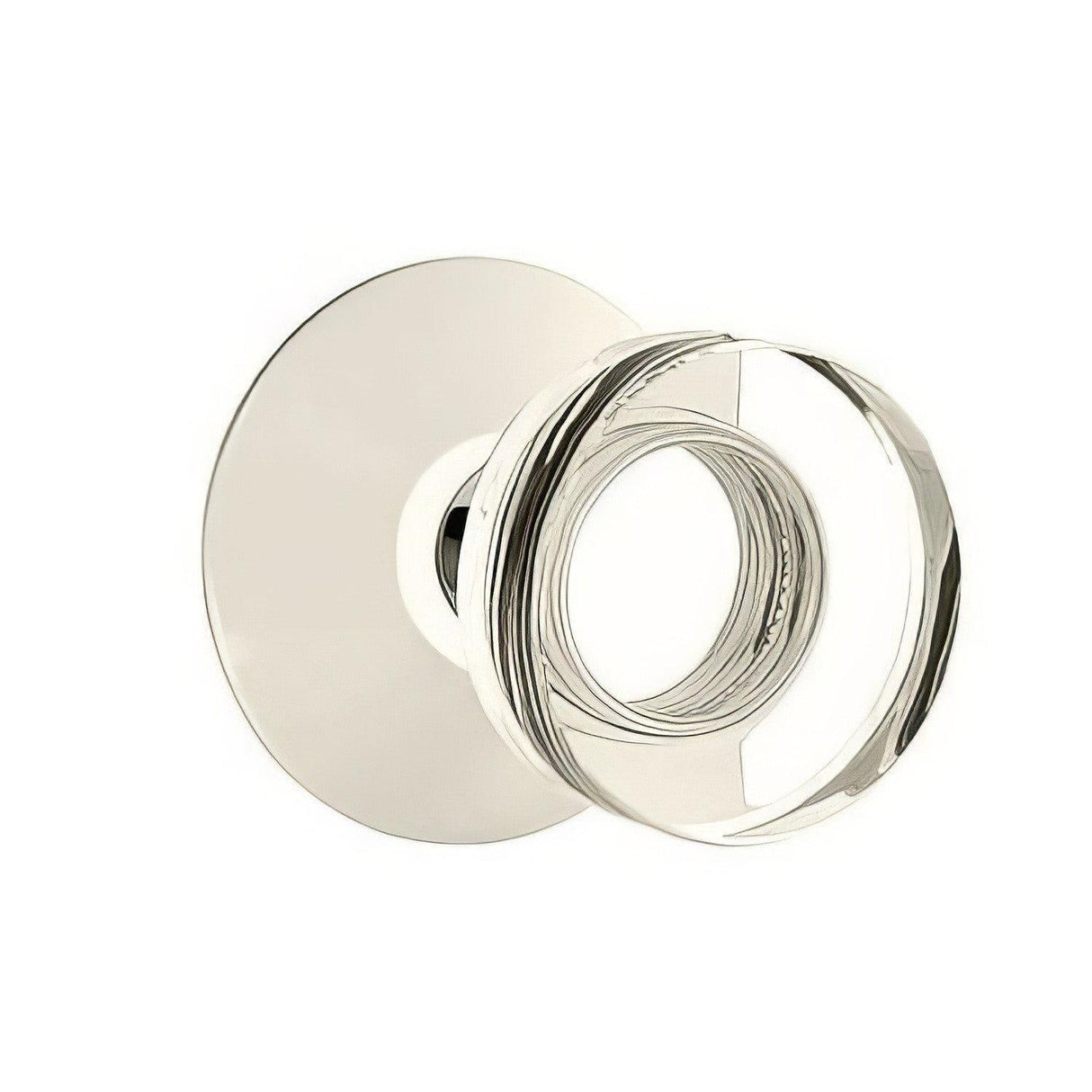 Emtek 5207MDCUS14 5207MDCUS Modern Disc Crystal Knob 2-3/8" Backset Privacy with Modern Rose Polished Nickel Lifetime