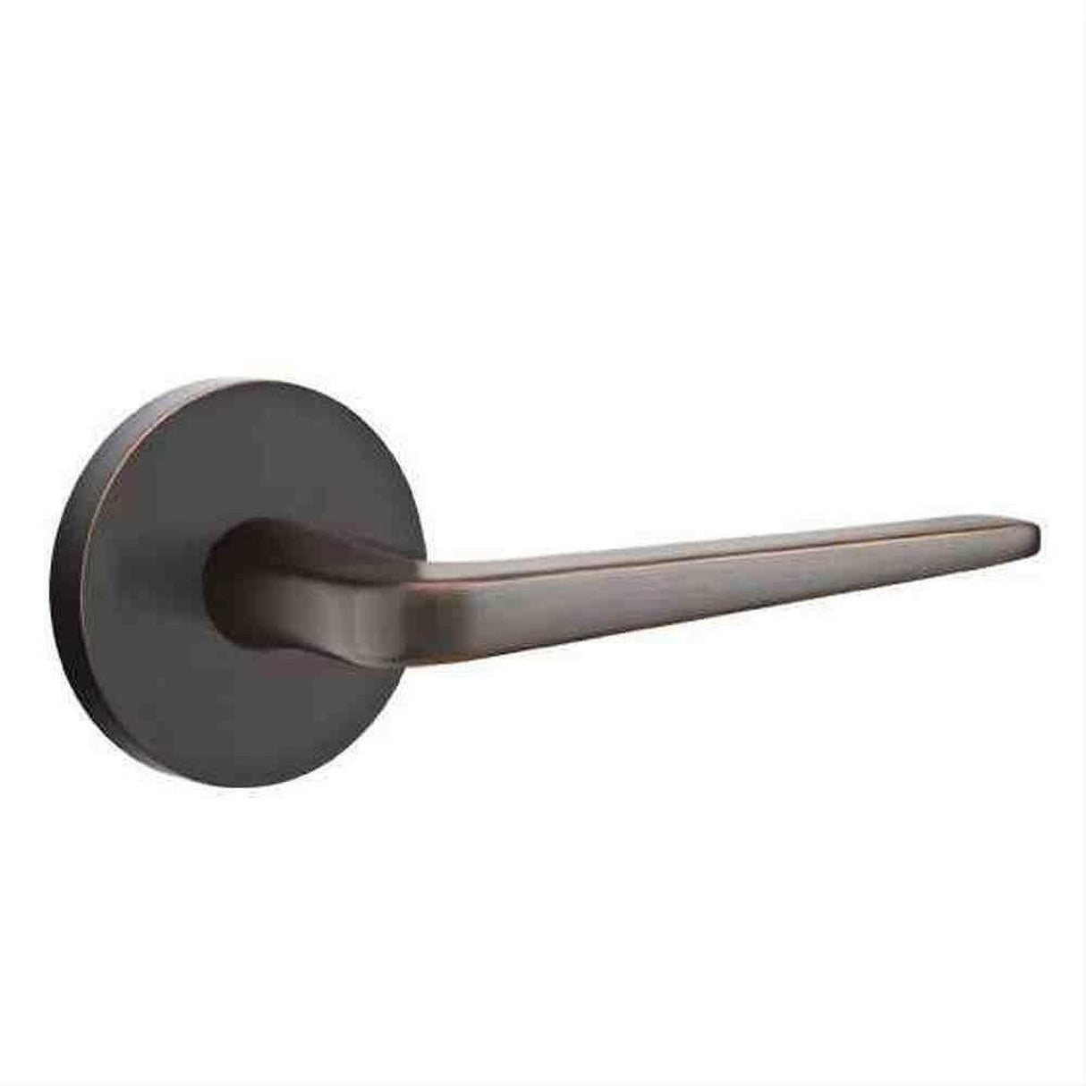 Emtek 5209ATNUS10BLH Lever Left Hand 2-3/8" Backset Privacy with Disk Rose for 1-1/4" to 2" Door Oil Rubbed Bronze