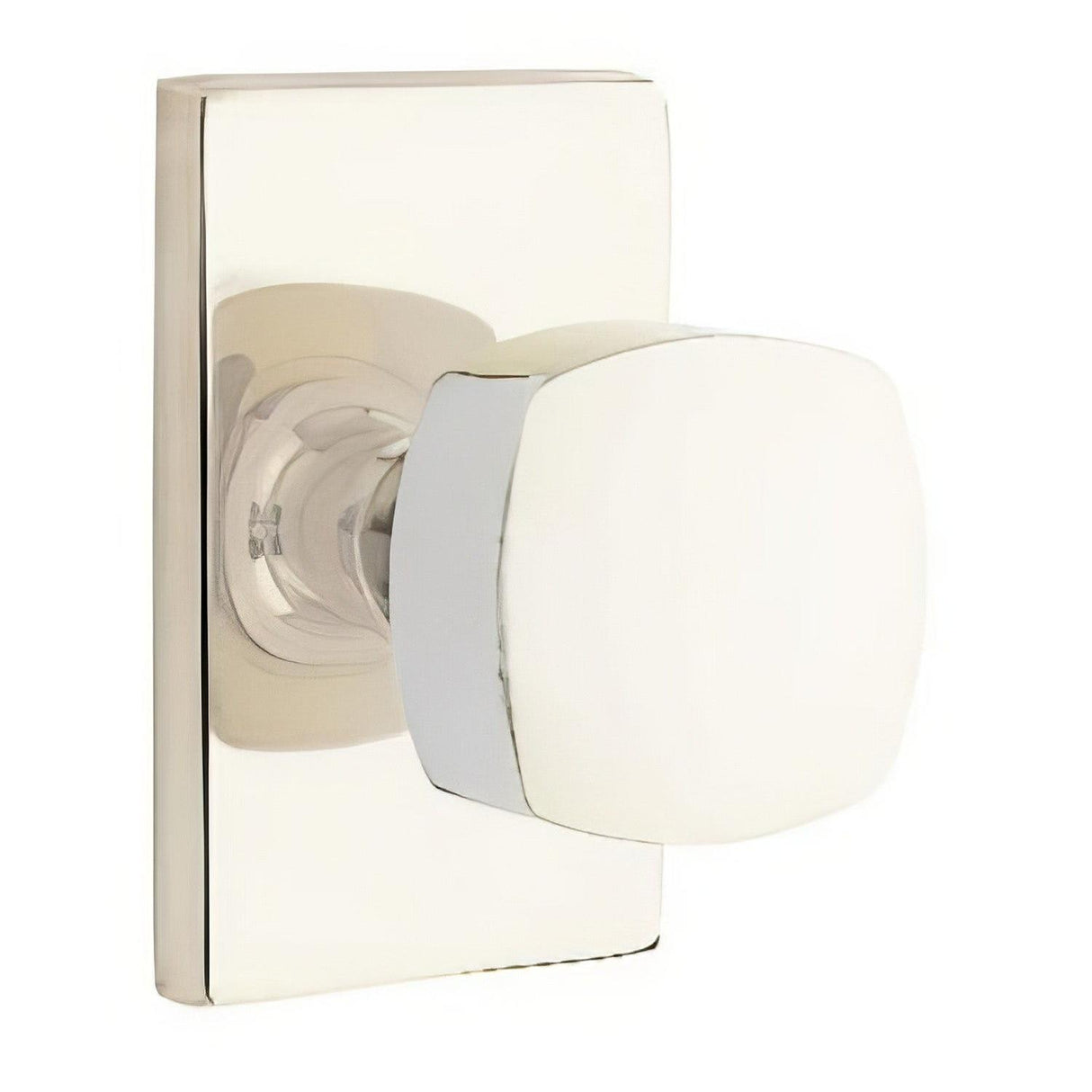 Emtek 5212FRKUS15 5212FRKUS Freestone Knob 2-3/8" Backset Privacy With Modern Rectangular Rose Satin Nickel