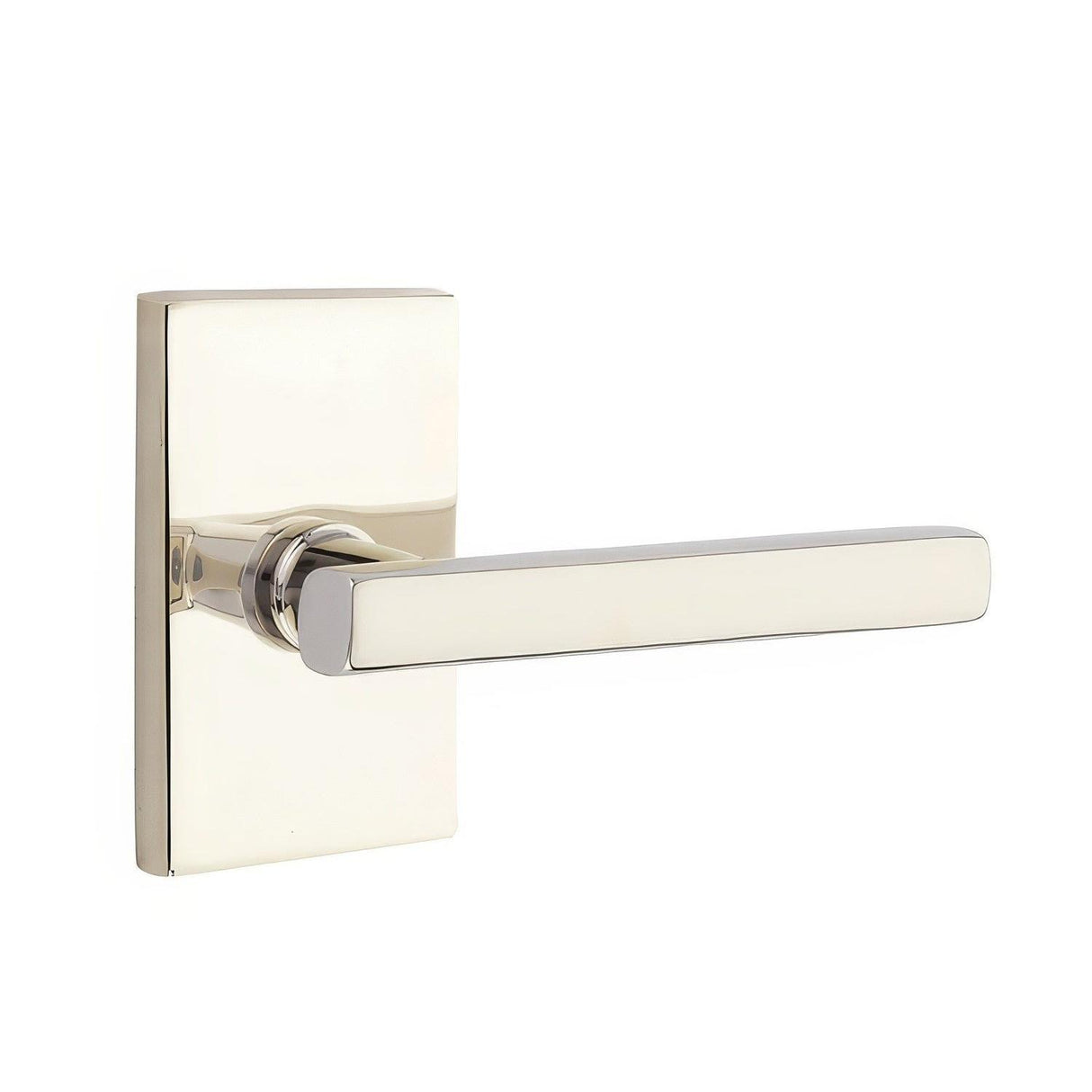 Emtek 5212FRLUS14RH 5212FRLUSRH Freestone Lever Right Hand 2-3/8" Backset Privacy With Modern Rectangular Rose Polished Nickel Lifetime