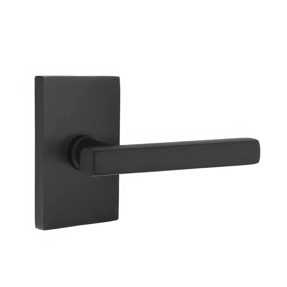 Emtek 5212FRLUS19RH 5212FRLUSRH Freestone Lever Right Hand 2-3/8" Backset Privacy With Modern Rectangular Rose Flat Black