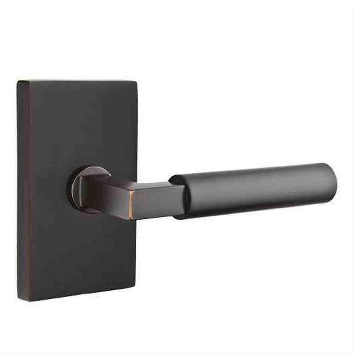 Emtek 5212HECUS10BRH Lever Right Hand 2-3/8" Backset Privacy with Modern Rectangular Rose for 1-1/4" to 2" Door Oil Rubbed Bronze