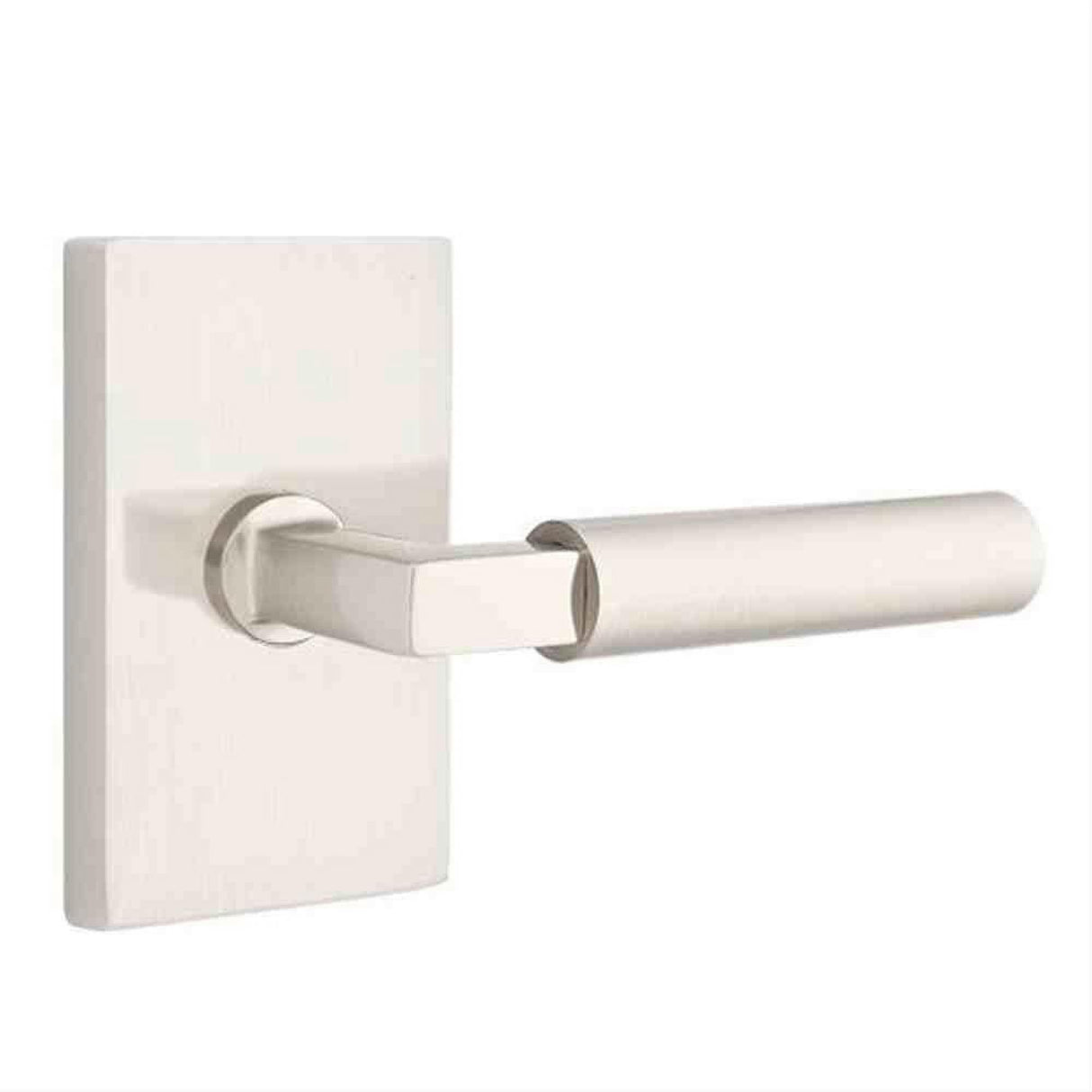 Emtek 5212HECUS15LH Lever Left Hand 2-3/8" Backset Privacy with Modern Rectangular Rose for 1-1/4" to 2" Door Satin Nickel