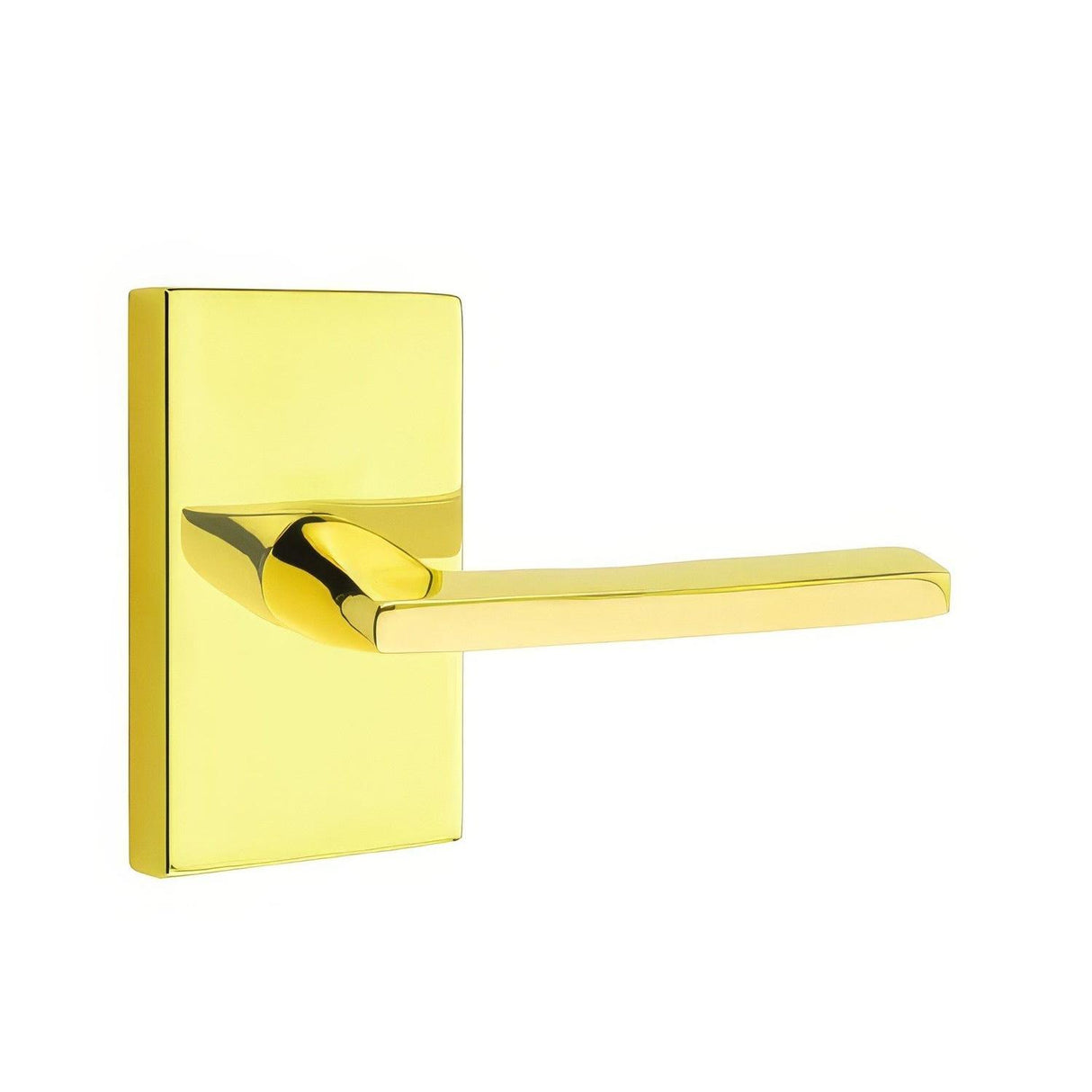 Emtek 5212HLOUS3NLRH 5212HLOUSRH Helios Lever Right Hand 2-3/8" Backset Privacy With Modern Rectangular Rose Unlacquered Brass