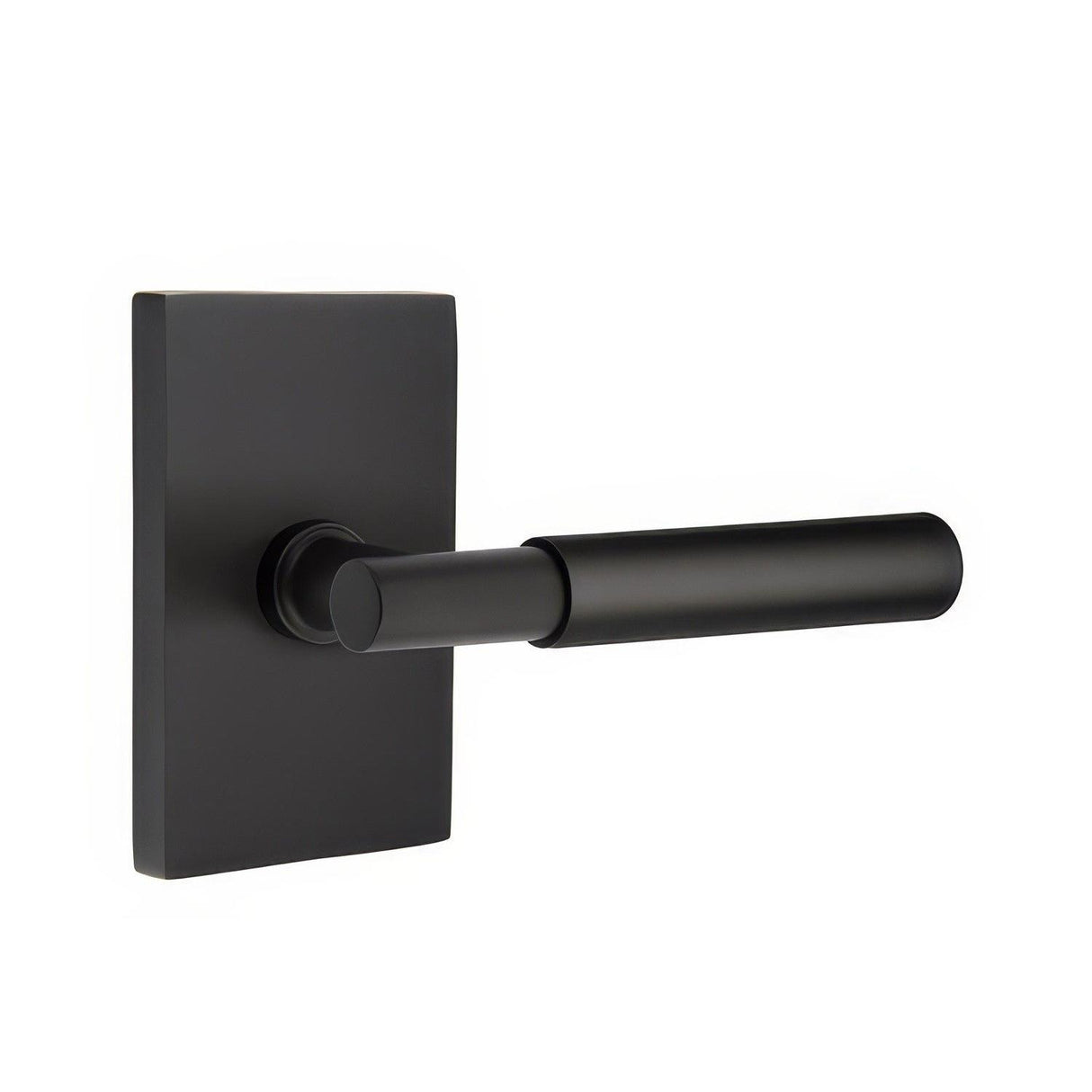 Emtek 5212MYLUS19LH 5212MYLUSLH Myles Lever Left Hand 2-3/8" Backset Privacy With Modern Rectangular Rose Flat Black