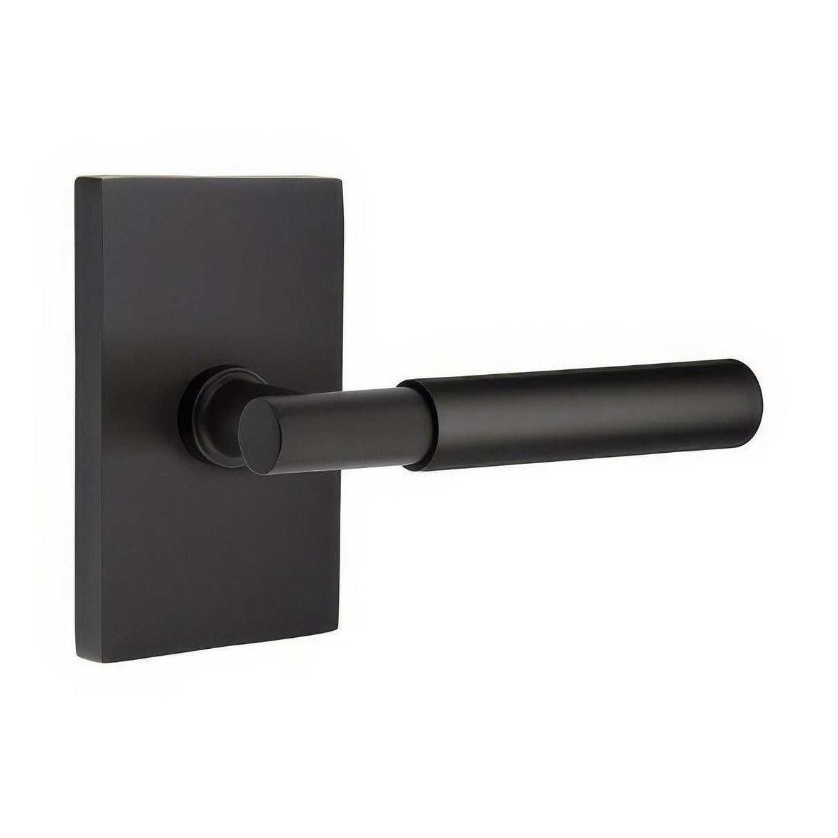 Emtek 5212MYLUS19RH 5212MYLUSRH Myles Lever Right Hand 2-3/8" Backset Privacy With Modern Rectangular Rose Flat Black