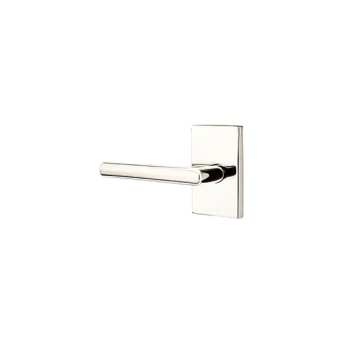 Emtek 5212STUUS14LH 5212STUUSLH Stuttgart Lever Left Hand 2-3/8" Backset Privacy With Modern Rectangular Rose Polished Nickel Lifetime