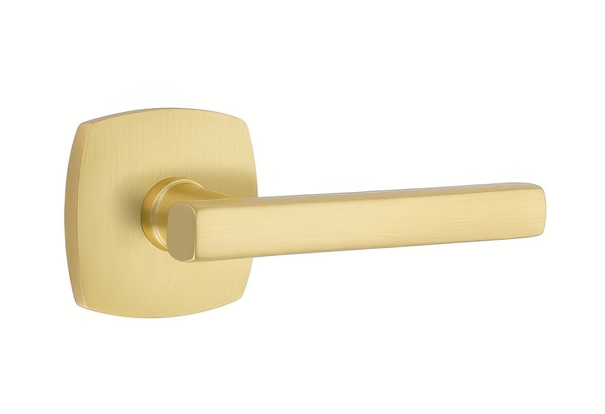 Emtek 5316FRLUS4RH 5316FRLUSRH Freestone Lever Right Hand 2-3/8" Backset Passage with Urban Modern Rose Satin Brass