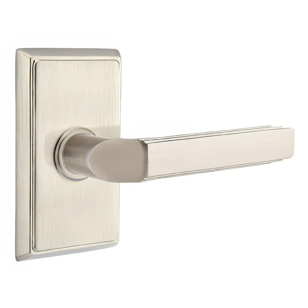 Emtek 8121MUS15RH 8121MUSRH Milano Lever Right Hand 2-3/8" Backset Passage With Rectangular Rose Satin Nickel