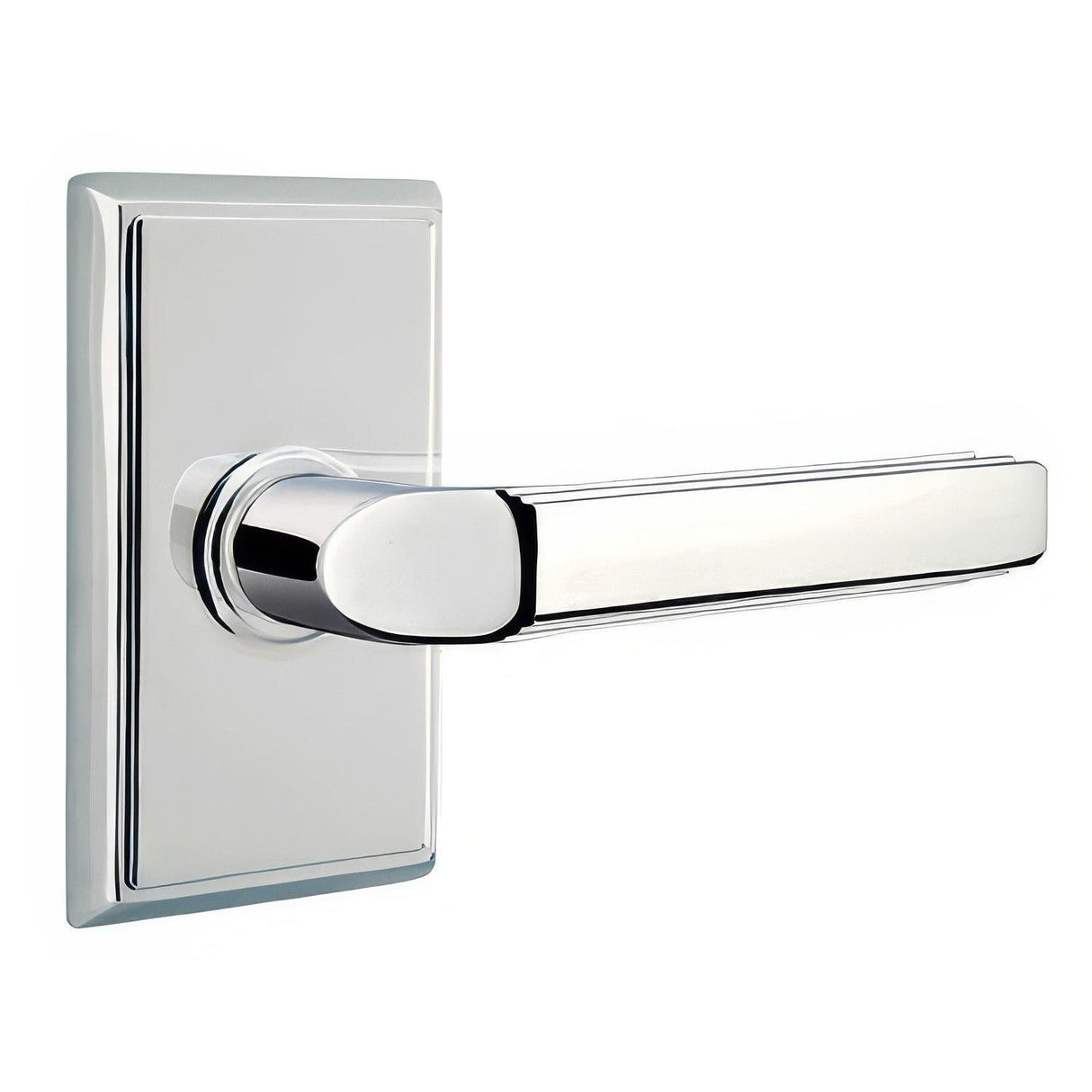 Emtek 8121MUS26RH 8121MUSRH Milano Lever Right Hand 2-3/8" Backset Passage With Rectangular Rose Polished Chrome