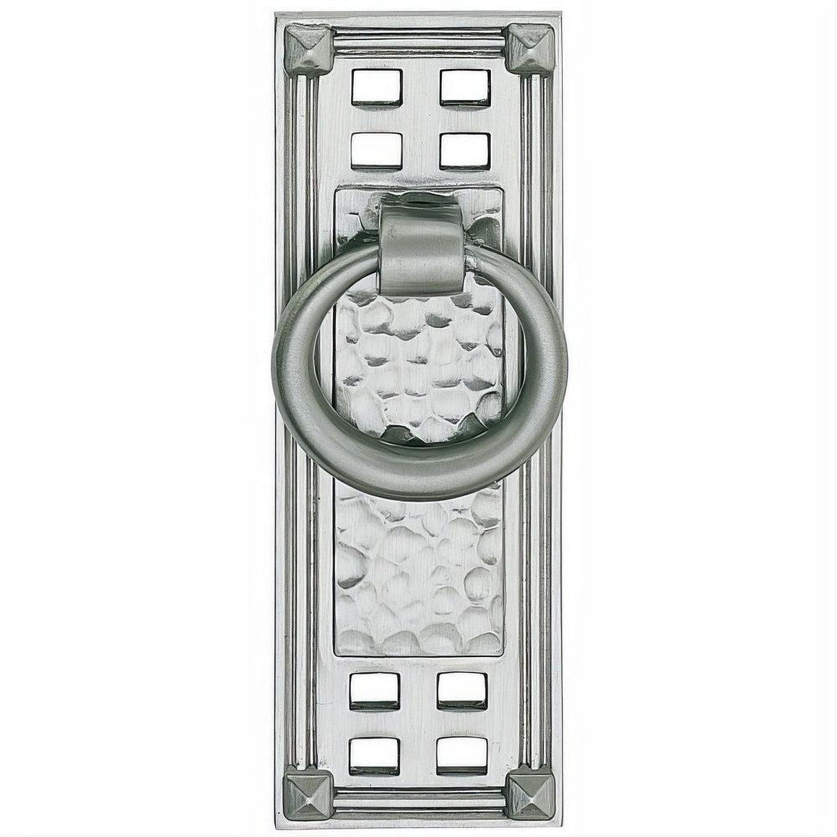 Emtek 86042US15 Hammered 3-1/2" Solid Brass Arts & Crafts Vertical Ring Cabinet Drop Pull Satin Nickel